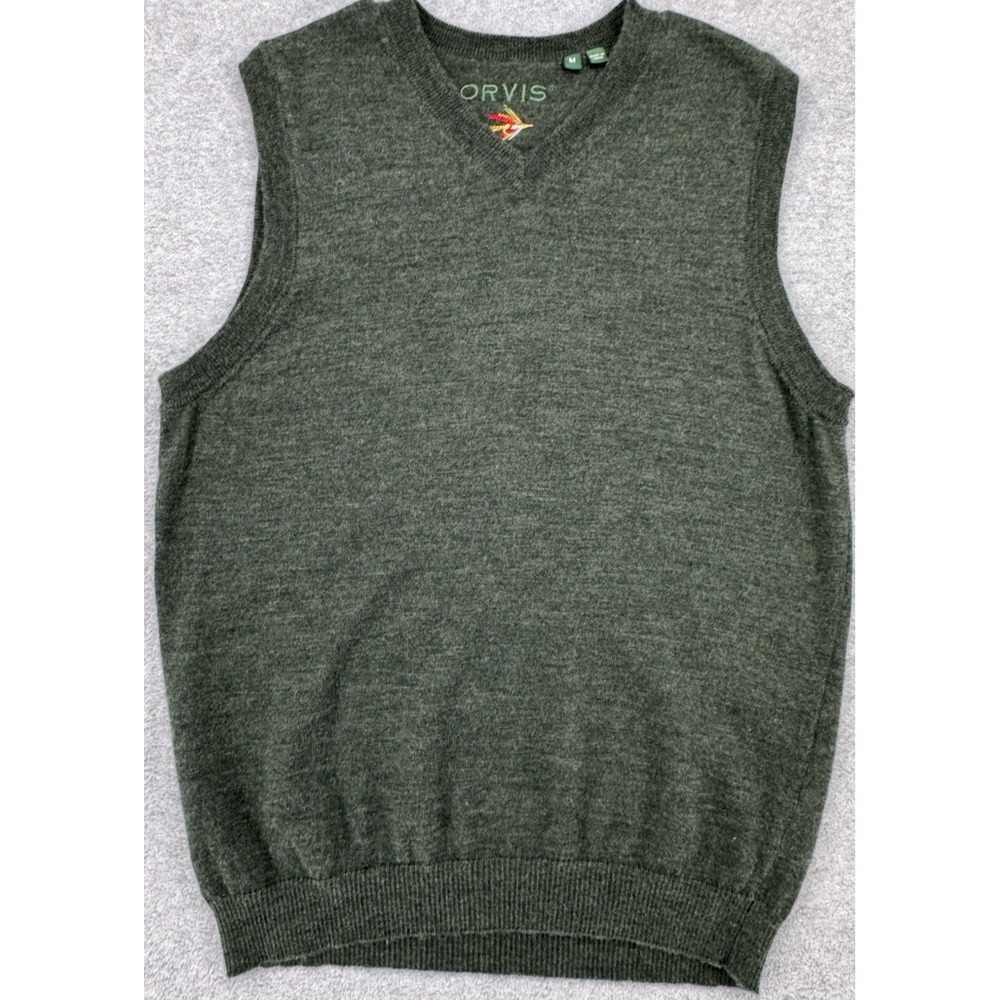 Orvis Men's Merino Wool Sweater Vest Dark Green Knit Size M